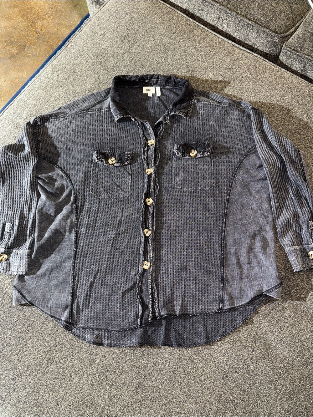 BKE Washed Charcoal and black Button-Down Shirt
